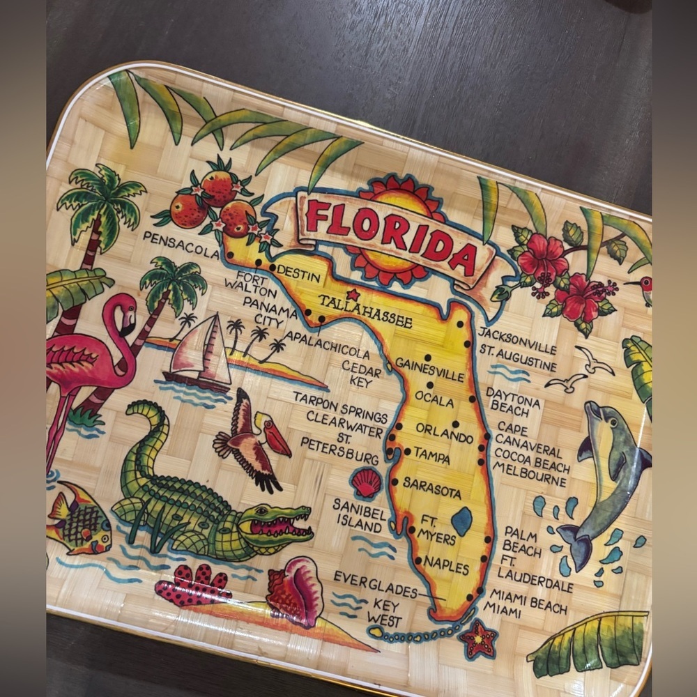 Retro Vintage Florida Souvenir Decorative Bamboo Trays set of 2 (#2)